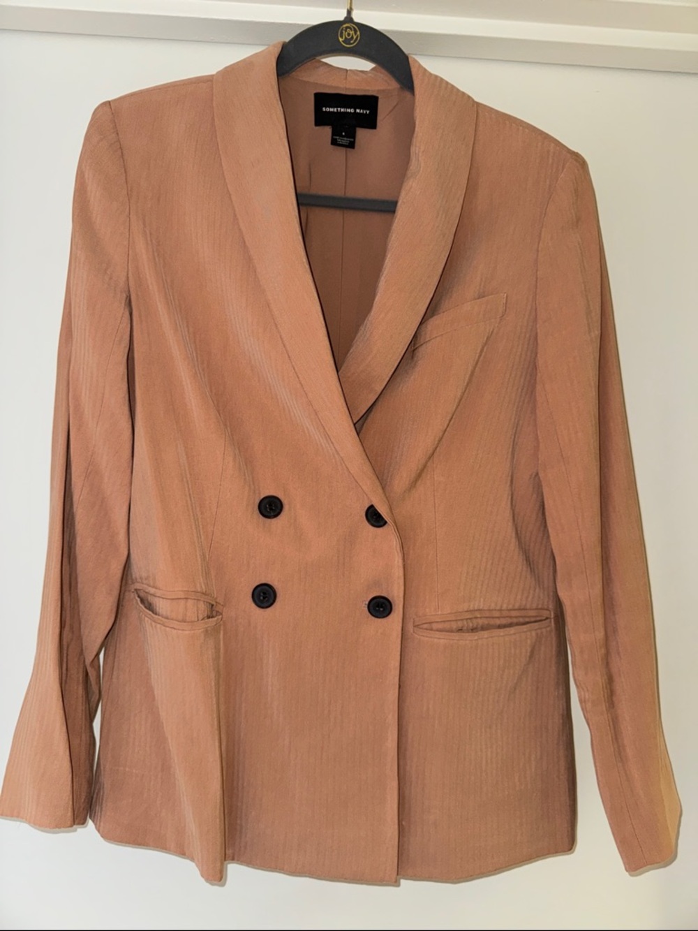 Something Navy Double-Breasted Blazer in Dusty Rose